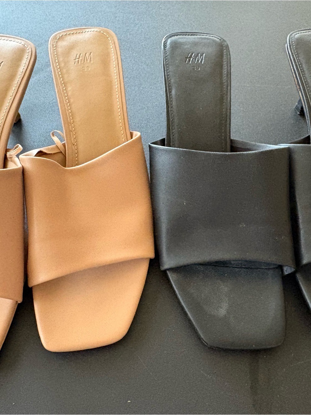 (2 pair) H&M Tan and Black Wide-Band Slide Mules